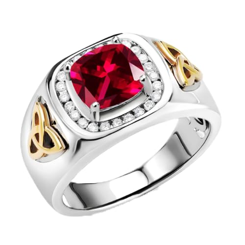 Men's Square Ruby Ring Silver Ruby Gemstone with Diamond Ring for Men Clada Handmade Engagement Vintage Promise Jewelry Gifts