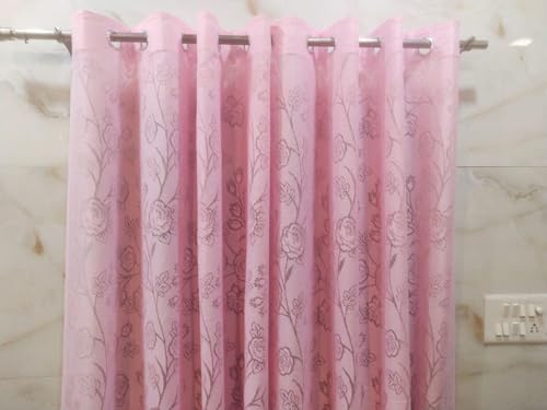 Image of Aroma Brand Tissue Transparent Fancy Sheer Polyester Curtains for Door- Pack of 1 (Long Door - 9 Feet, Baby Pink - Rose)