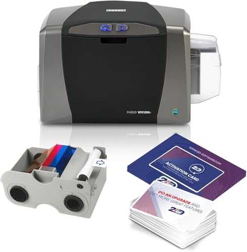 2ID Fargo DTC1250e Imprimante de badges unilatérale et ensemble complet de fournitures | Comprend un logiciel de production de cartes d'édition débutant...