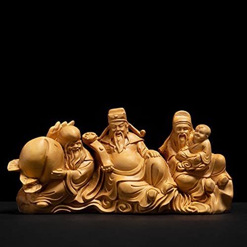 Three Stars Sanxing(Deities) Boxwood Carving Creative Fu Lu Shou Decoration Wood Carving Birthday Gift (Size : 17CM) (13CM)