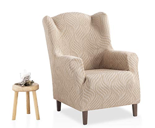 Bartali Funda de sillón orejero elástica Aitana - Color marfil -Tamaño 1 plaza (de 70 a 110 cm).