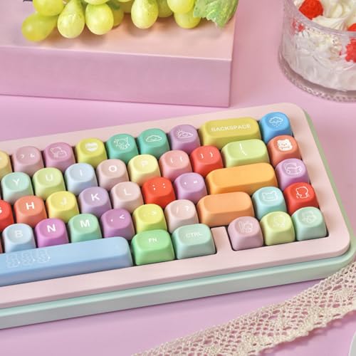 Juego de teclas PBT de 132 piezas coloridas con patrón sublimado en 5 superficies 6