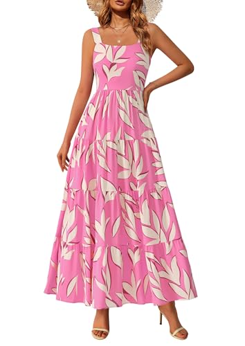PRETTYGARDEN Women's Summer Floral Maxi Dress Sleeveless Smocked Ruffle Long Flowy Beach Vacation Boho Sundresses