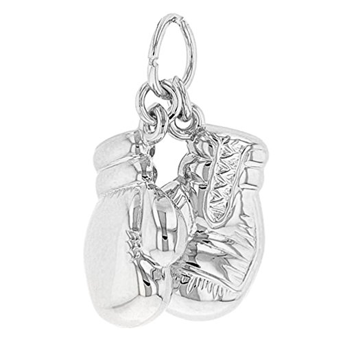 High Polish 14K White Gold 3D Boxing Gloves Charm Sports Pendant Necklace, 18" #TOP1