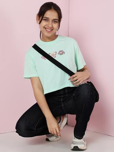 Image of Li'l Tomatoes Girls Crop T-Shirt | 100% Cotton | Graphic Printed Summer Top | Soft & Breathable Casual Wear | 7-16 Years