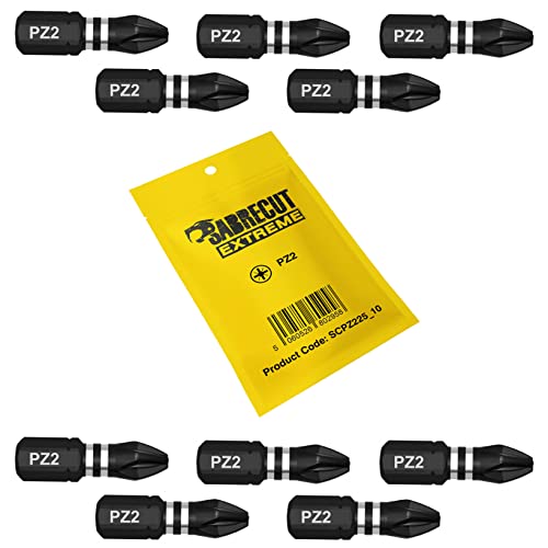 10 x SabreCut SCPZ225_10 25mm PZ2 Impact Screwdriver Driver Bits Set Single Ended PoziDriv POZI No.2 Heavy Duty