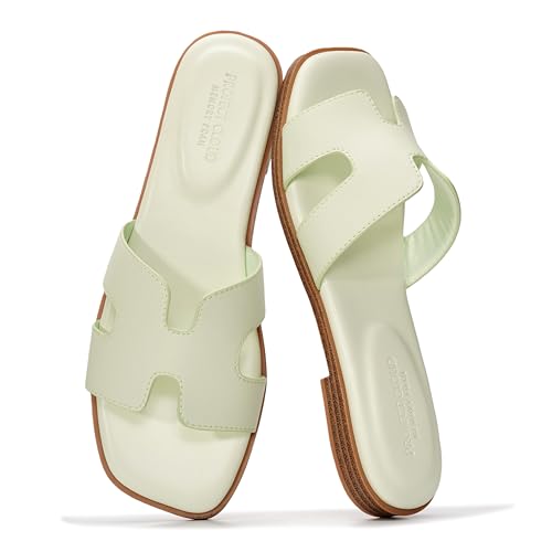 Image of Project Cloud 100% Genuine Leather Sandals for Women 2026 - Fashion Flat Womens Sandals with Memory Foam Insole Slides Sandals Women Footwear - Mules Women's Sandals (Jannel)