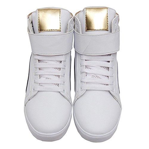 Image of Shoe Island Men's White and Gold Leatherette High Ankle Velcro Shinning Casual Dance Sneakers -10 UK /India