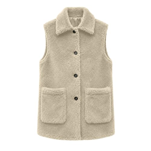 Womens Sherpa Fleece Vest Sleeveless Jacket Button Down Collar Outerwear - image 6
