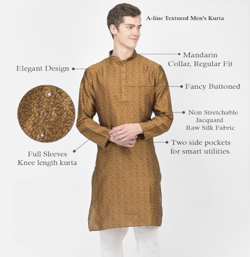 Image of SG LEMAN Knee Length Solid Kurta for Men | Silk | Long Sleeve | Ethnic Wear for Men | Party and Weeding wear Kurta