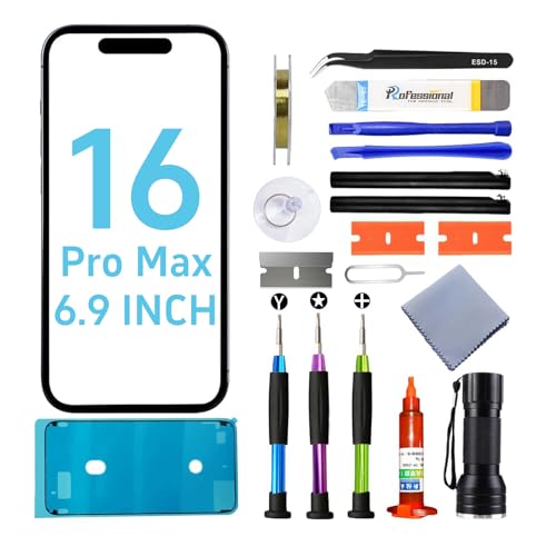 Tpyag for iPhone 16 Pro Max Screen Replacement Glass Replacement for iPhone 16 Pro Max 6.9 inch Screen Repair Kit with Waterproof Adhesive(NO OLED & Touch Digitizer)
