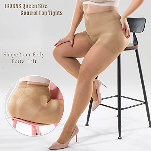 Image of Plus Size Control Top Tights, 2 Pack 40D Queen Size Support Nylon Hosiery Pantyhose, for Women