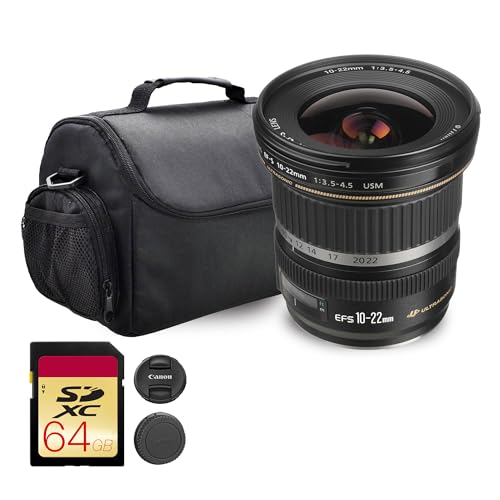 Canon EF-S 10-22mm f/3.5-4.5 USM Lens | Ultra-Wide Angle Zoom with Fast Autofocus & Advanced Optics | for Architecture, Travel & Landscape Photography (9518A002) + Shoulder Bag + 64GB Card