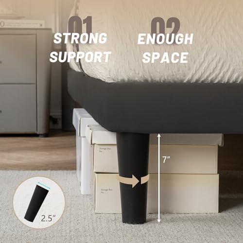 Queen Bed Frame with Headboard, Bed Frame Queen Size with Sturdy Wooden Slats Support, Platform Frame with Velvet Upholstered Headboard, Mattress Foundation, Easy Assembly, No Box Spring Needed Black - Image 5