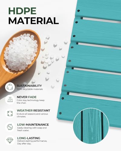 Image of Set of 2 Weatherproof Patio Chairs - HDPE Outdoor Dining Chairs with Wide Seat, Ergonomic Design - for Garden, Backyard, Deck - Lake Blue