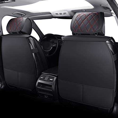Image of Aierxuan Front Car Seat Covers for Most Cars with Faux Leather (Black-Red)
