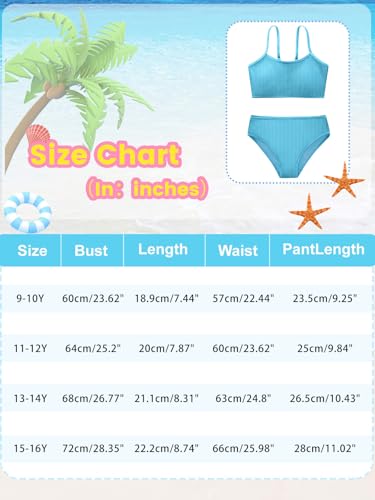 Image of Girl's 2 Piece Swimsuit Solid Spaghetti Strap Bikini Sets Beach Bathing Suit Swimwear for Teen Kids