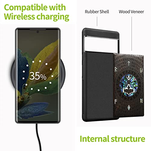 Carveit Designer Wooden Case For Google Pixel 7 Pro Case Cover [Wood Engraving & Shell Inlay] Unique Wood Phone Case Compatible With Wireless Chargers Pixel 7 Pro Case (Thors Hammer-Blackwood) #TOP4