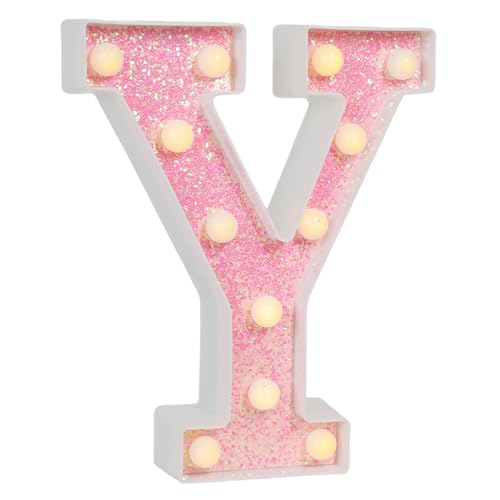 Image of Pink Glitter Marquee Light Up Letters, Battery Operated LED Letter Lights Signs for Pink Birthday Party Table Decorations, Wall Decor for Girls Bedroom, Initial Letter Y with Warm White Lights