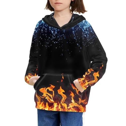 Boys Girls 3D Print Fire Ice Casual Pullover Hoodies Hooded Sweatshirts Tops Blouse with Pocket Age 6-164