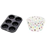 パール金属 マフィン型 プレート 6個取り ハイクリーンコート EEスイーツ D-4838 & ベイクイージー 紙製 カップケーキ 焼型 75mm ドット 50枚入【セット買い】