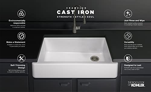 KOHLER-5826-0-Whitehaven-Farmhouse-Self-Trimming-Undermount-Single-Bowl-Sink-with-Short-Apron-33-Inch-White KOHLER 5826 0 Whitehaven Farmhouse Self Trimming Undermount Single Bowl Sink with Short Apron 33 Inch White