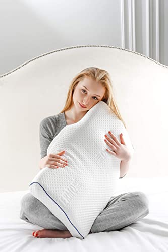 alkamto Memory Foam Schlafkissen - Thermoregulierender bezug, mit extra Baumwollbezug - HWS Ergonomisches Nackenkissen-Orthopädisches Nackenstützkissen-Visco Kopfkissen-Seitenschläfer&Rückenschläfer Cover
