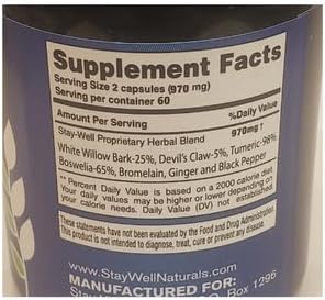 Miniatura 4 de Stay-Well Naturals Extracto de corteza de sauce blanco, garra del diablo, cúrcuma, boswellia, bromelina y jengibre mezcla de extracto de hierbas -