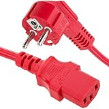 Calidad H05VV-F 3x1.00mm². BeMatik - Cable eléctrico de alimentación IEC60320 C13 a schuko Macho acodado de Color Rojo 1.8m