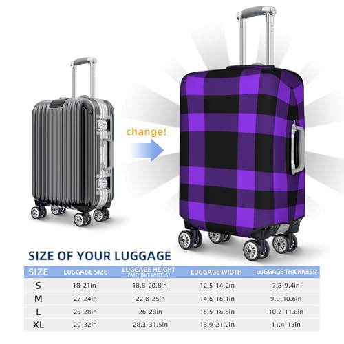 Purple Buffalo Plaid Print Luggage Cover For Suitcase,Washable Elastic Travel Suitcase Protector With Zipper Closure And Bottom Buckle – Fits 18-32" Luggage-Medium4