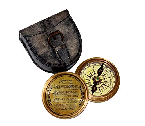 Brújula de bolsillo náutica de latón con estuche de cuero miniatura 3