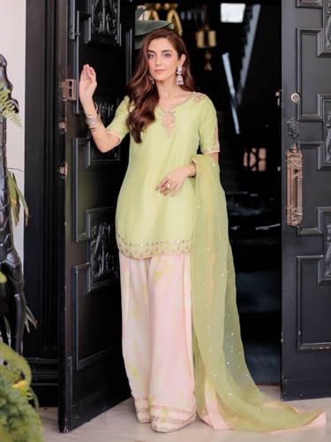 Image of Heavy Embroidery & Sequence Work Kurti Farshi Palazzo with Dupatta Set for Women