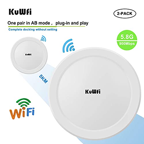 Outdoor Wireless Ethernet Bridge, Kuwfi Long Range 5Km 11Ac Wifi Bridge Point To Point Outdoor Get Faster Signal Built In Strong Powerful Antenna 5.8G High Speeds For Ptp/Ptmp丨2-Packs #TOP1