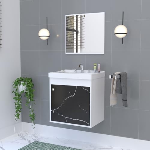 RIVERZZA Kit Gabinete Armario para Banheiro 100% MDF com Cuba - Veneto Branco 40cm (PRETO) RIVERZZA Kit Gabinete Armario para Banheiro 100% MDF com Cuba - Veneto Branco 40cm (PRETO)