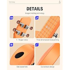 Donner Concert Ukulele Orange Fibre de carbone 23 pouces Kit de démarrage de voyage avec sac de cours en ligne gratuit… – Image 6
