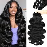 16A Raw Brazilian Body Wave Bundles Human Hair, 100% Unprocessed Virgin Remy Hair, Double Wefts, Silky Soft Glossy, Triple Lifespan, Natural Black 18 20 22 Inch