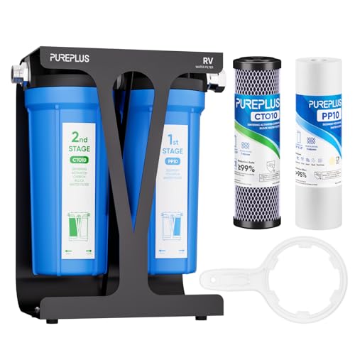 PUREPLUS RV Dual Stage Water Filter System with Two Cartridges and Mounting Bracket