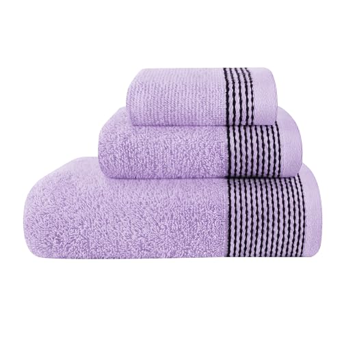 Belizzi Home Ultra Soft 3 Pack Cotton Towel Set, Contains a Bath Towel 28x55 inch, a Hand Towel 16x24 inch & a Wash Coth 12x12 inch, Ideal Everyday use, Compact & Lightweight -Purple