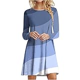 Vestido Blanco Mujer Casual Manga Larga Vestidos sueltos Cuello Redondo Mujer Vestido Fiesta Hasta rodilla Estampado,B2-Purple,XX-Large