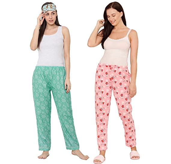 Image of Bluebird Enterprises Cotton Printed Pyjama-Soft Cotton Night Wear /Pyjama for Women Combo Pack of 2,Prints May Vary (Assorted Pyjama)