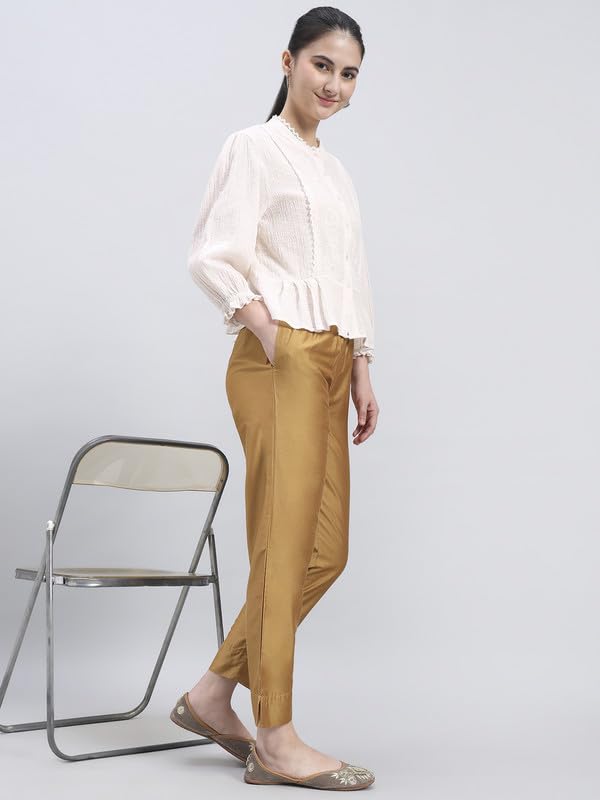 Image of GO COLORS Modal Spandex Metallic Pants Festive Full Length for Women| Lightweight, Mid Rise, Side Pockets