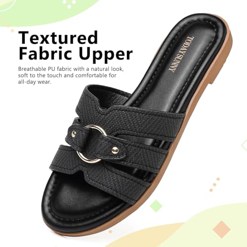 todaysunny Womens Flat Sandals Dressy Comfortable Open Toe Slip On Slide Sandals For Summer Beach Sandalias de Mujer - image 3