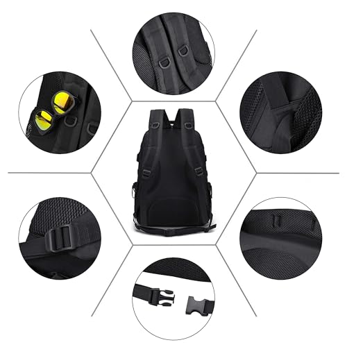 Foto von VINBAGGE Rucksack Molle Taktische Motorrad Wanderrucksack Outdoor Wasserdicht Trekkingrucksack 35L/40L Campus Daypack Jagdrucksack Schulrucksack mit USB-Anschluss für Jungen Herren - Schwarz