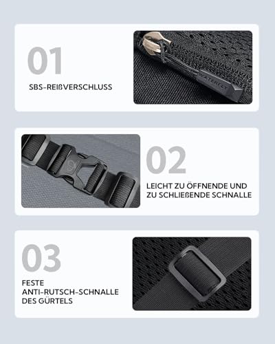 WATERFLY Bauchtasche Hüfttasche Herren Damen: Klein Gürteltasche Sport Bum Hip Bag Männer Frauen Waist Fanny Pack mit Verlängerungsgurt für Reise Wandern Hundetraining Outdoor Schwarz