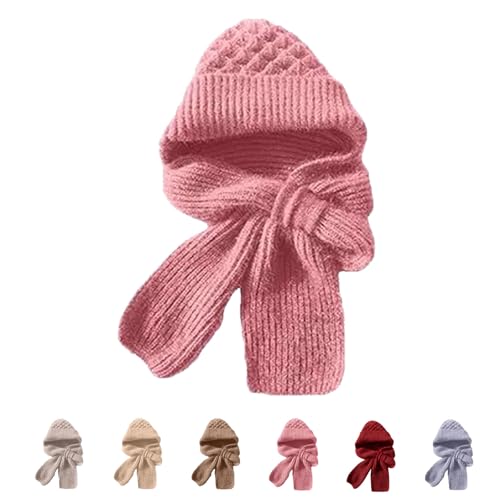 Friendlyk Winter Versatile Knitted Hooded Scarf for Women, Integrated Ear Protection Windproof Cap Scarf Hat for Women