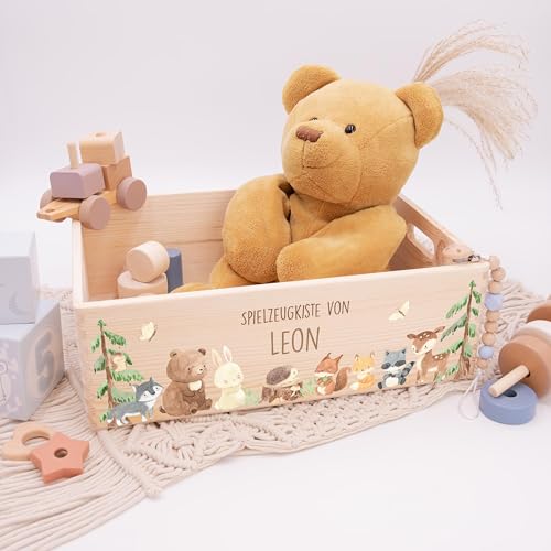 Kidsmood - Spielzeugkiste aus Holz mit Wunschnamen | Aufbewahrungsbox Kinder Spielzeug & Bücher | Praktische Holzkiste als Deko Kinderzimmer oder als Personalisierte Geschenke Baby zur Geburt & Taufe