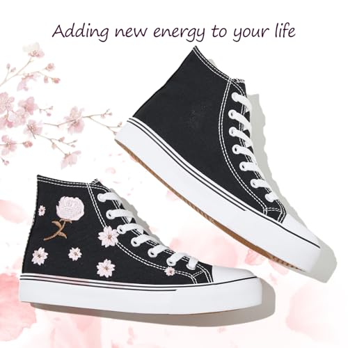kufeiti Women's High Top Canvas Sneakers Canvas Shoes Lace up White Black Sneakers Casual Walking Shoes4