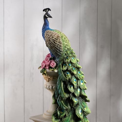 Figura decorativa pavo real en jarrón de resina 13.6 pulg miniatura 6