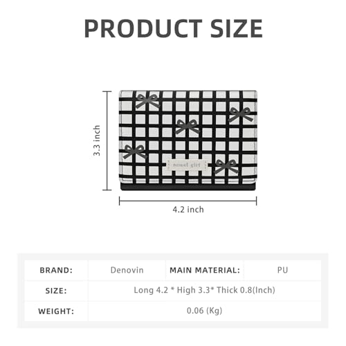 Small Wallets Woman, Cute Tri-fold Coquette Wallet for Women, Checkered Bow Credit Card Coin Holder Purse with ID Window for Key Cash Change (Black)2