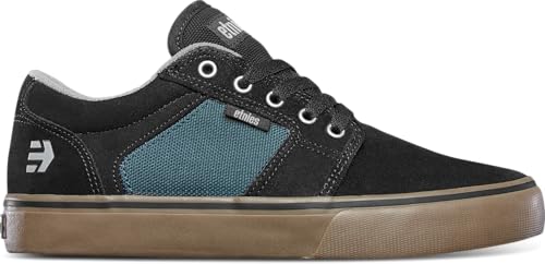 Image of Etnies Barge LS - Classic Skate Look, Slim Vulcanized Silhoutte, Hefty Armored Collar, Reinforced Vulc - Black /Teal - 8